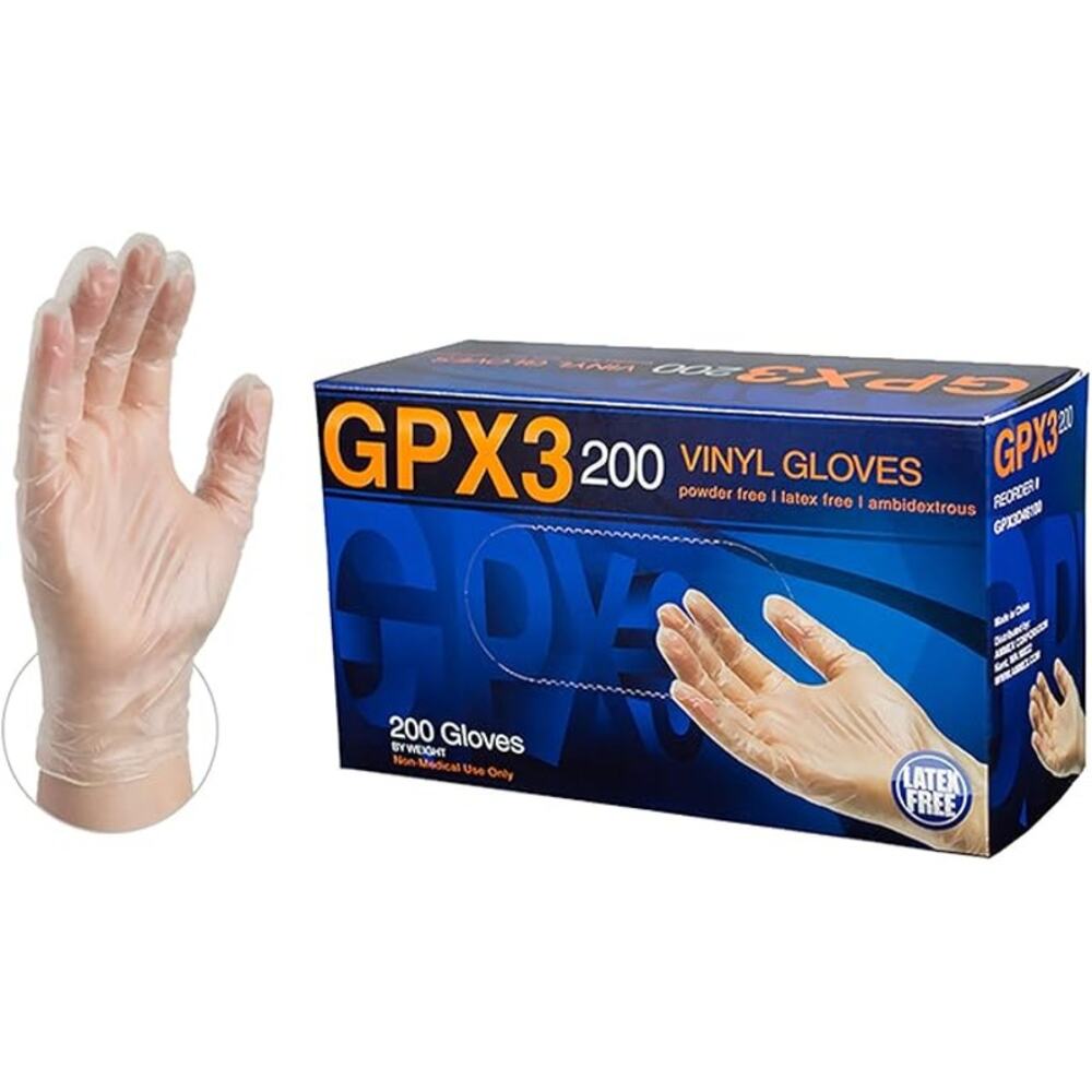 AMMEX GPX3 200 Clear Vinyl Gloves Medium Latex Free Powder Free Disposable